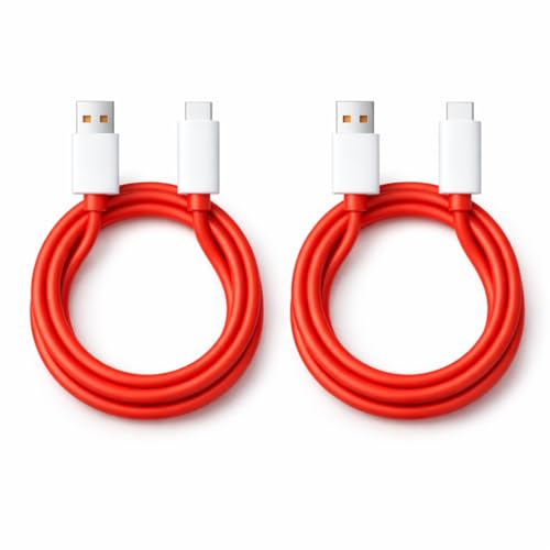 Image of 120W Ultra Fast Charging Cable, USB Type-A to Type-C, 10A High Speed, Pack of 2, 1m Red TPE Unbreakable, VOOC SuperVOOC Warp Dart Flash Compatible (2, 100, Centimeters)