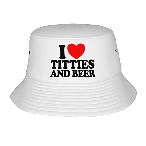 Funny I Heart Titties and Beer Bucket Hats Fashion Sun Cap Packable Outdoor Fisherman Hat for Women and Men Black