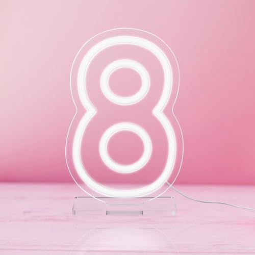 Image of YALLOVE Neon Sign Number 8, 9.8 inches Height USB Powered Night Light-up Numbers for Birthdays Decor, Party Anniversary, Cafe Bar Decor (Small)