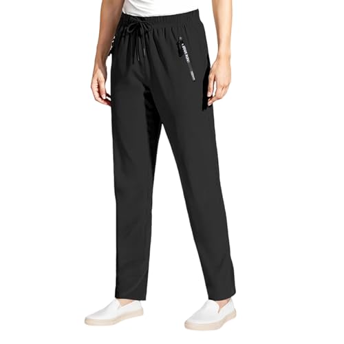 Comfys fit Stretch Active Pants for Women Ultra Comfort Ice Silk Casual Pants for Workout Hiking Casual (US Alpha Large Regular Regular Straight Black)