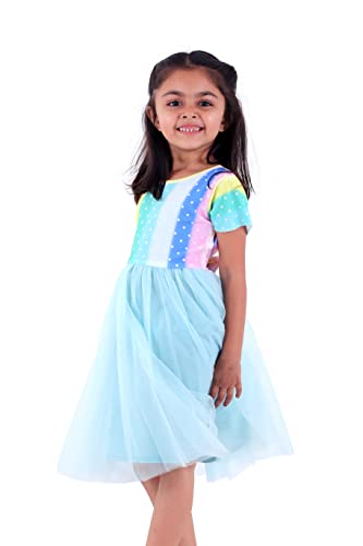 Image of TAGAS Baby-Girl's Valantino & Net Fit and Flare Standard Length Dress (KD-405-PINK-7 Pink 7 8 Years)