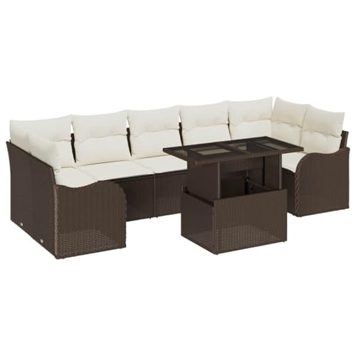 vidaXL Conjunto de sofá de jardín con cojín 8 pcs Marrón Poliratán, Muebles de Rattan Modernos, Conjunto para Jardín y Terraza, Sofá Seccional, Comodidad al Aire Libre