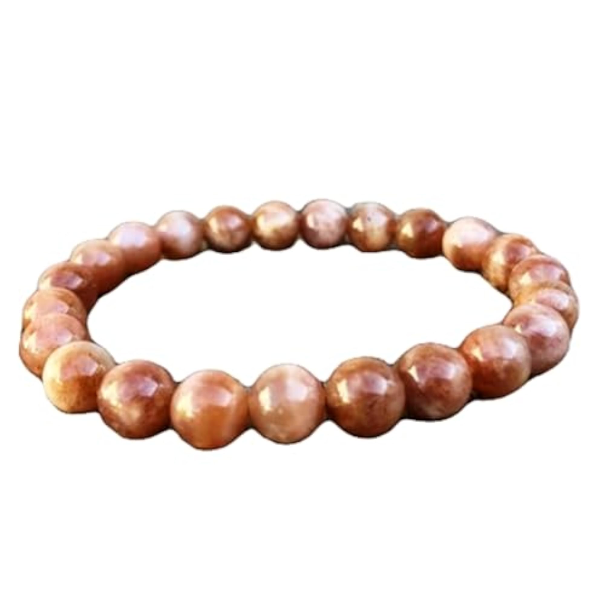 Natural Peach Moonstone 8mm Round Bead Stretchable Bracelet, Unisex