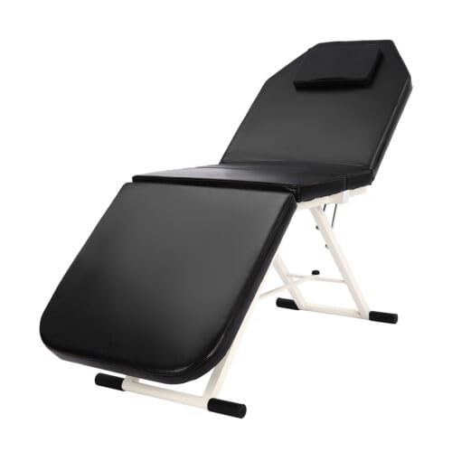 Portable Massage Bed,Black Folding Massage Table Bed, Aluminium Frame Therapy Beauty 3 Sections Couch Portable Recliner Waterproof Foldable PU Leather Beauty Chair Salon Tattoo SPA Chair
