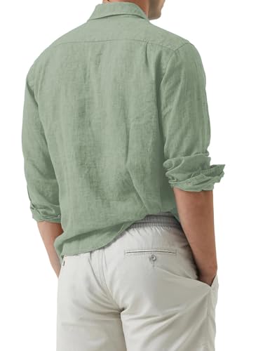 Elanbells Men's Dress Shirt, Long-Sleeved Button-Down Shirt, Casual, Wrinkle-Free Beach Shirt