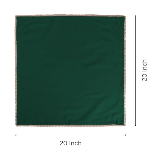 Image of FINGERCRAFT 100% Cotton Cloth Napkins Set of 12, 20 x 20 Inch Reusable Table Napkins with Golden Trim Lace, Mitered Corners, Dining Table Linen for Wedding, Festive, Restaurant & Home Use (Eden Green)