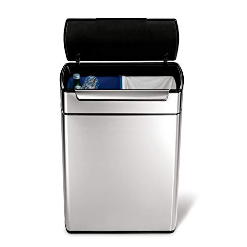 simplehuman 48 Liter / 12.7 Gallon Touch-Bar Dual Compartment Kitchen Recycling Trash Can