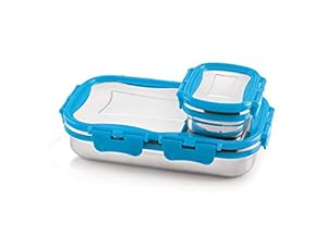 Cello Click It Medium Stainless Steel Lunch Pack for Office & School Use, Blue