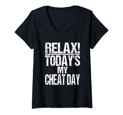 Femme T-shirt humoristique « Today is my Cheat Day » T-Shirt avec Col en V