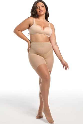 Image of Women's Plus Size Control Top Tights 15 Den, Durable Semi Opaque Pantyhose, Ultra-Soft Stretchy Opaque Control Tights
