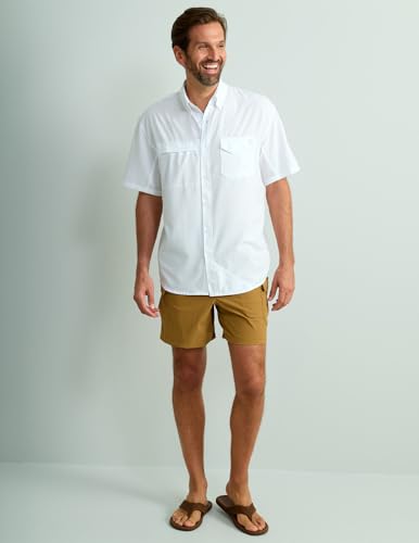 Image of HUK Men's Tide Point Kc Scott Original Artwork Short Sleeve Shirt, Fishing Button Down