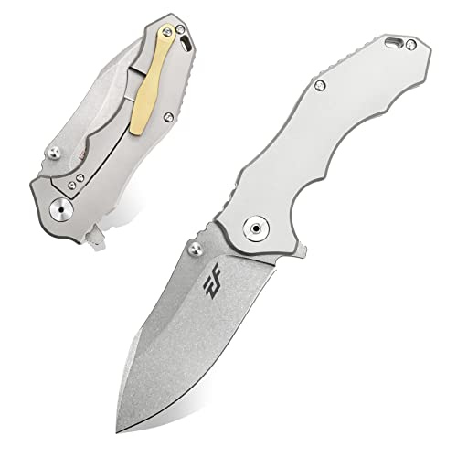 Eafengrow EF905 Folding Knife with Point 14c28n Steel Blade and TC4 Titanium Alloy Handle Folder Pocket Knives for Outdoor Camping Hiking EDC Tool(Frame Lock) - Eafengrow