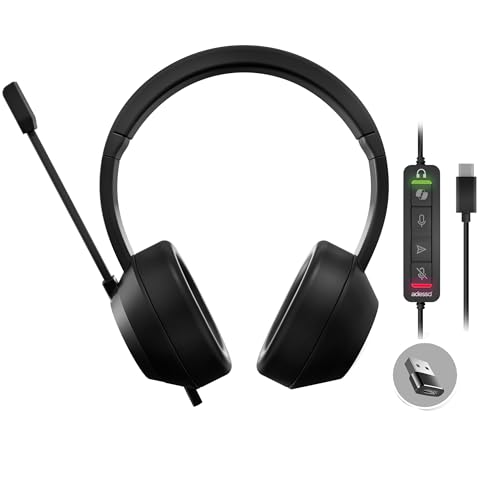 Adesso Xtream P7 Wired Stereo Headset with Copilot AI Shortcut 40mm Stereo Drivers Voice Dictation Mute Button Submit Button Comfortable Fit USB C and USB A for Windows and Mac OS