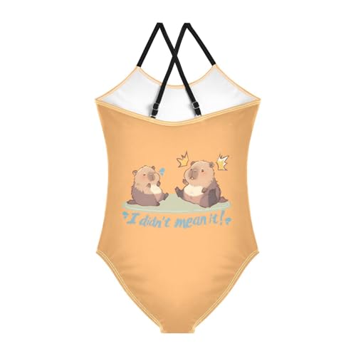 Bolaz Girls Swimsuits One-Piece Bathing Suits Multicolor Kids Sport Summer Beach Swimwear for 3-10 Years Old-Capybara I Didn't Mean It2