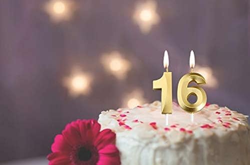 Image of Number Unscented Wax Candles 3 Inch for Birthday, Wedding, Engagement, Valentines Day Celebration, Theme Party, Bridal Shower, Bachelors Decoration Gold(Numerical No 16 or 61)
