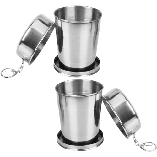 GXGM 2 Piezas 150ML Vaso Plegable de Acero Inoxidable, Vaso Plegable para Exteriores, Telescópico, Vaso con Tapa, Plegable y Retráctil, para Viajes, Camping, Senderismo
