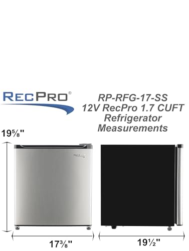 RecPro 1.7 Cu Ft 12V RV Refrigerator | Compact Fridge with Reversible Door, 2L Bottle Door Storage, 7 Temp Settings | Eco-Friendly R600A, Leveling Feet, Wire Shelf | 19.5”H x 17.5”W x 19.8”D