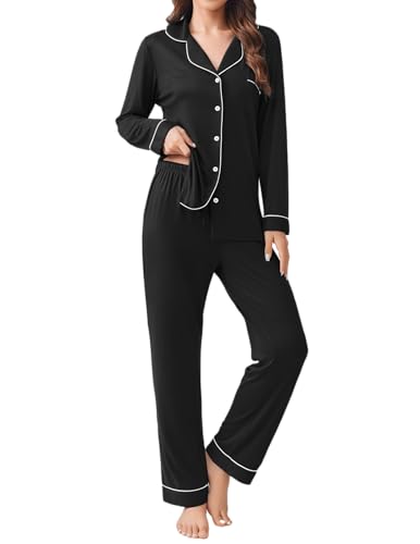 Ekouaer Womens Pajamas Set 2 Piece Button Down Pjs Soft Long Sleeve Top and Pants Sleepwear Set Lounge Sets