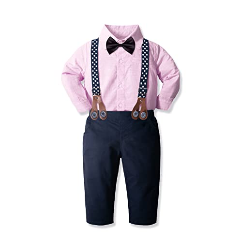 Yilaku Bébé Garçons Ensemble de Tenue Bebe Costumes 2pièces Chemises Pantalon Messieurs Mariage Ensembles de vêtements de baptême Vêtement de Pâques,Rose,110 Cover