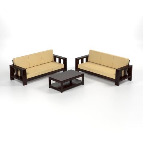 Image of Solid Sheesham Wood Sofa Set 6 Seater for Living Room | Wooden 6-Person Sofa Set for Home Office | 3+3 Sofa Sets for Living Room | (Walnut Finish, 6 Seater)