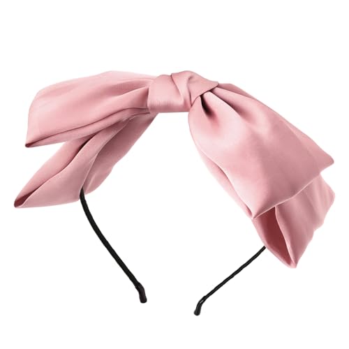 Bow Headband Pink Silk Satin Headbands for Women Christmas Bowknot Head Band for Girls Big Bow Hair Bands Ribbon Hair Hoop French Bow Headband Headwear