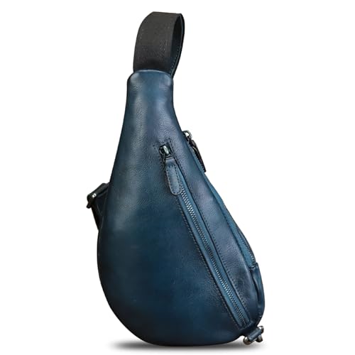Image of Genuine Leather Sling Bag for Men and Women Vintage Real Leather Crossbody Chest Bags Backpack Purse for Travel Hiking
