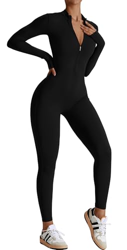 SEAUR Yoga Overall Damen Lang Sport Jumpsuit Bodycon Einteiler Strampler 1/2 Zip Bodysuit Eng für Gym Fitness Jogging - M SEAUR Yoga Overall Damen Lang Sport Jumpsuit Bodycon Einteiler Strampler 1/2 Zip Bodysuit Eng für Gym Fitness Jogging - M