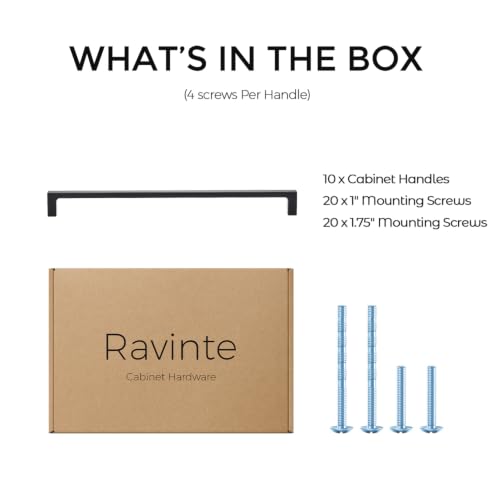 Image of Ravinte Matte Black Square & Solid Cabinet Handles,11-5 /16 Inch,10 Pack