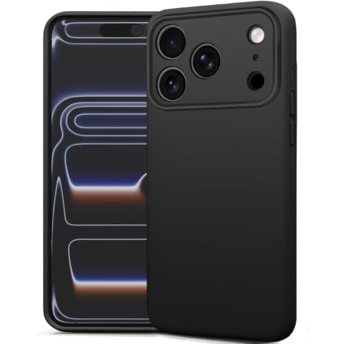 Image of TheGiftKart Genuine Liquid Silicone Back Cover Case for iPhone XVIII Pro Max | Soft Micro-Fibre Lining Inside | Camera Protection Bump | Shockproof Back Case for iPhone XVIII Pro Max (Silicone, Black)