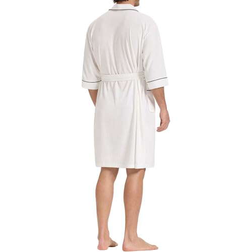 SIORO Men’s Waffle Knit Robe with Shawl Collar, Short Lightweight Bathrobe with Pockets, Perfect for Spa, Summer & Shower2