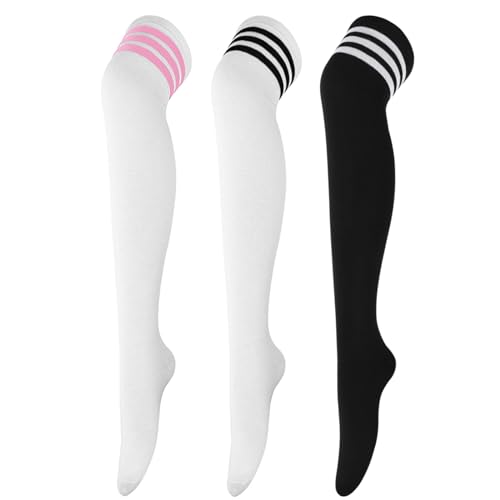 Image of AQOKKA Thigh High Socks for Women Long Cotton Boot Striped Thigh High Stockings Over Knee High Socks Leg Warmers for Girls
