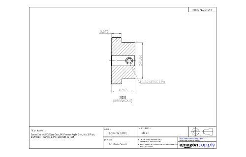 Boston Gear Na16B-3/8 Spur Gear, 14.5 Pressure Angle, Steel, Inch, 20 Pitch, 0.375" Bore, 0.900" Od, 0.375" Face Width, 16 Teeth #TOP4