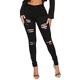 LONGBIDA High Waisted Ripped Skinny Jeans for Women Slim Fit Stretchy Distressed Jeans Y2K Destroyed Ankle Denim Pants(Black,XL)