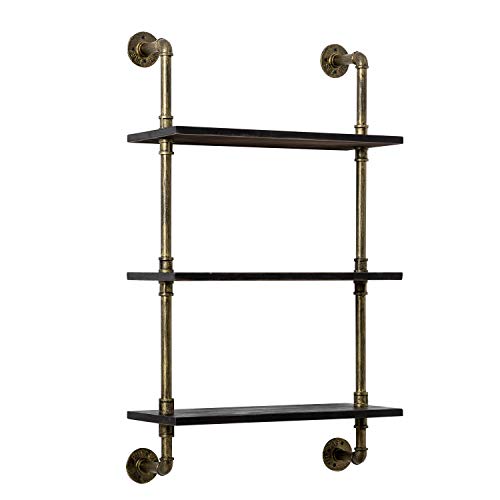 ROGMARS Pipe Shelves with Wood ,Industrial Book Pipe Shelves Shelving Retro Wall Mount Pipe Design DIY Open Bookshelf Storage for Office Room Kitchen 3 Tier (24 inch Black Board ) ROGMARS Pipe Shelves with Wood ,Industrial Book Pipe Shelves Shelving Retro Wall Mount Pipe Design DIY Open Bookshelf Storage for Office Room Kitchen 3 Tier (24 inch Black Board )