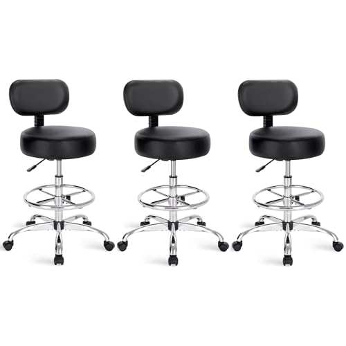 Image of SUPERJARE Drafting Chair with Back, Set of 3, Swivel Barstools, Adjustable Height Rolling Stool with Footrest, Standing Desk Chair for Counter Height Desk, Shop, Home & Kitchen, Clinic & Studio, Black