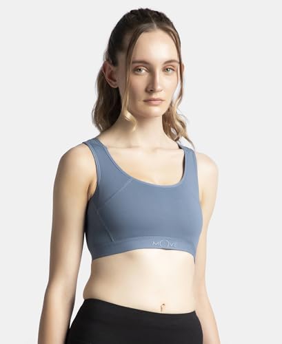 Image of Jockey AP20 Women Wirefree Padded Tactel Nylon Elastane Stretch Full Coverage Racerback Styling Active Sports Bra with StayFresh and StayDry Treatment