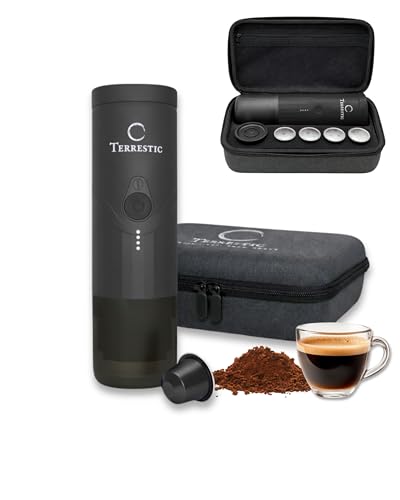 Terrestic Machine à Café Expresso Portable Électrique – Compatible Capsules Nespresso et Café Moulu, Rechargeable USB-C, avec Étui de Transport Rigide,...