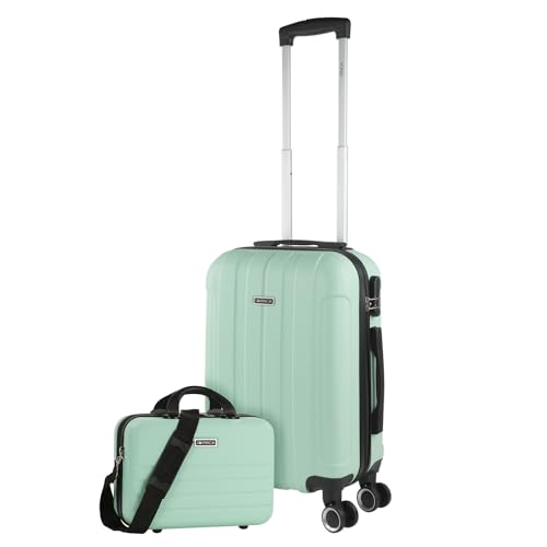 ITACA - Maleta de Cabina 55x40x20 - Maletas De Viaje Cabina Rígidas Trolley con 4 Ruedas Dobles para Avion Ligera Equipaje De Mano Candado de Combinación. Compatible Ryanair, Menta