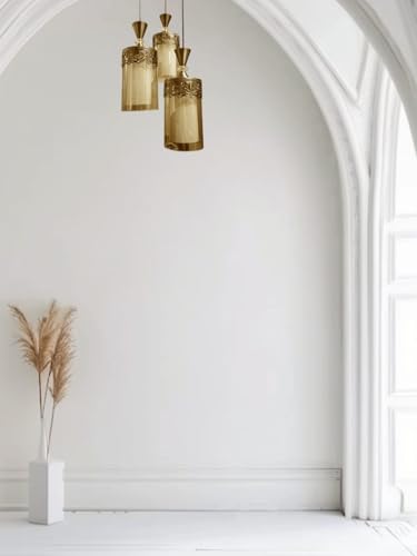 Image of 3 Lights Modern Design Gold with Glass Combination Pendant Hanging Ceiling Lamp for Living Room, Kitchen, Restaurants, Cafe's, Bedroom Black (Bulb Not Included)