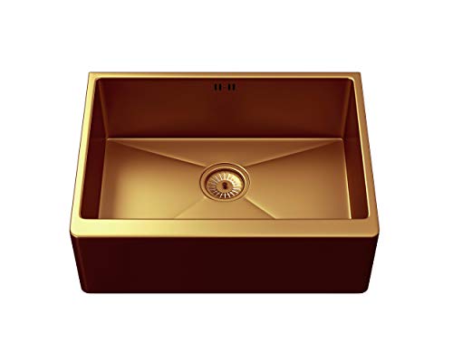 Belfast Style - Fregadero de cocina con desagüe (600 mm, acero inoxidable, acabado cepillado), marrón