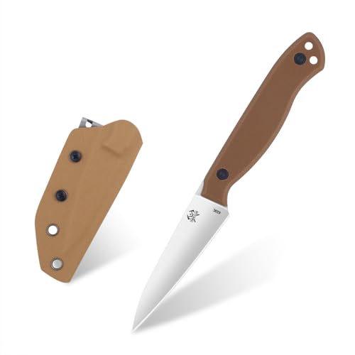 THRWCLUB Compact Fixed Blade Knife, 3.2' Blade Camping Knife with Adjustable Kydex Sheath and Clip, Small fixed blade knives Stainless Steel and G10 Handle for Outdoor Survival, Camping, Hiking(Coyote Brown)
