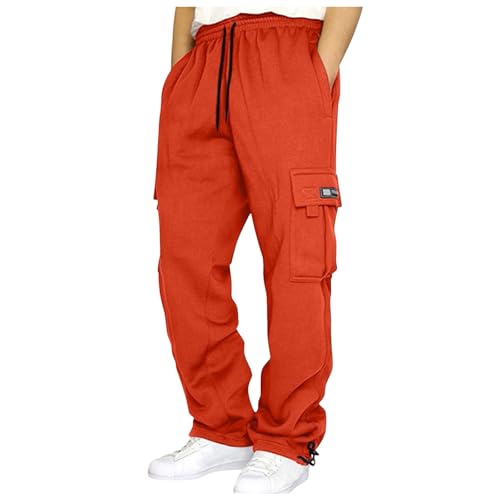 Mens Baggy Cargo Sweatpants with Pockets Big and Tall Fleece Lined Joggers Drawstring Elastic Waist Winter Warm Pants