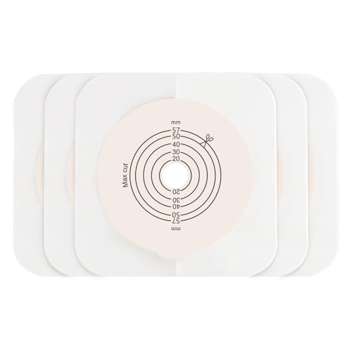 Steawoce 5-Pack Flat Ostomy Skin Barriers for Steawoce Two-Piece System, 15-57mm Cut-to-Fit Hypoallergenic Adhesive Base for Colostomy Care
