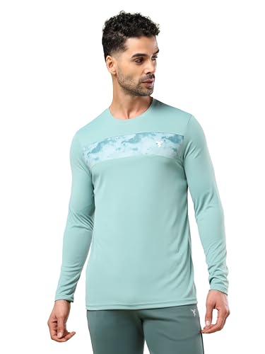 Image of TECHNOSPORT Men Polyester Self Design Chest Print Slim Fit Long Sleeve T-Shirt for Gym, Workout and Regular Use with SPF50+