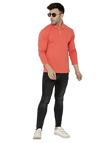 Image of CHKOKKO Men's Polo Cotton Regular Fit Full Sleeves T-Shirt with Pocket Pink Size L