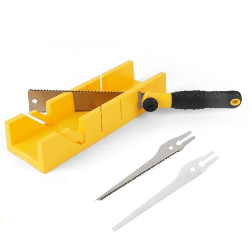 Juego de Caja de Ingletes, Set de 4 Piezas con 3 Hojas de Sierra Intercambiables, Mango Ergonómico, Cortes Precisos para Madera, PVC, Plástico, Yeso y Metales Blandos – Bricolaje, Modelismo & DIY