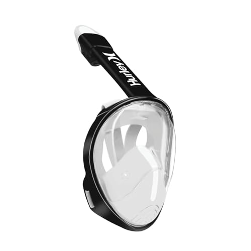 Hurley Full Face Snorkel Mask with Advanced Breathing System, Snorkeling Mask for Adults and Kids 14 and Up, Panoramic View, Adjustable Strap, Anti Leak, Wide Lens with Camera Mount