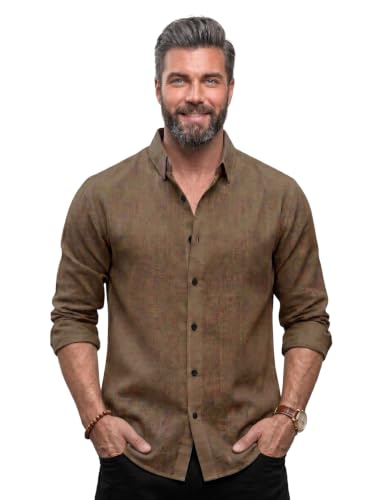 Image of NexaFlair Men's Regular Fit Solid Pattern Laffer Cotton Shirt with Long Sleeve Collared Neck Standard Length and Button Down Closure Type | Mens Casual Shirts | Man's Formal Shirts