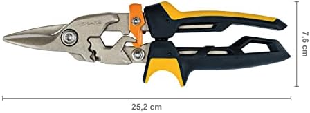 Fiskars Nożyce do cięcia blachy, Proste cięcie, Do 40% większa moc, Długość: 25 cm, Stal/ tworzywo, Czarno-pomarańczowe, PowerGear, 1027207