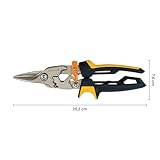 Fiskars Nożyce do cięcia blachy, Proste cięcie, Do 40% większa moc, Długość: 25 cm, Stal/tworzywo, Czarno-pomarańczowe, PowerGear, 1027207